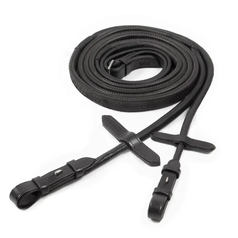 Schockemohle Rubber Reins Round Rolled - Black/Silver